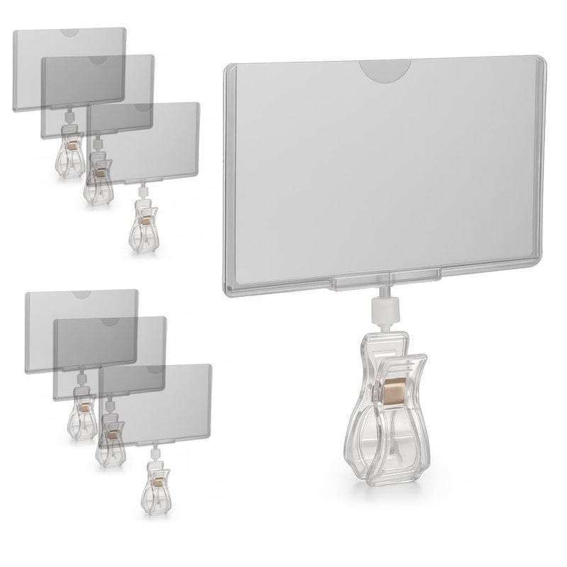STORE FIXTURES DIRECT Rotating Clip On POP Swivel Sign Holding Clamp with Card Protector for Hangrails or Tubes - 6 Pack - Image 1